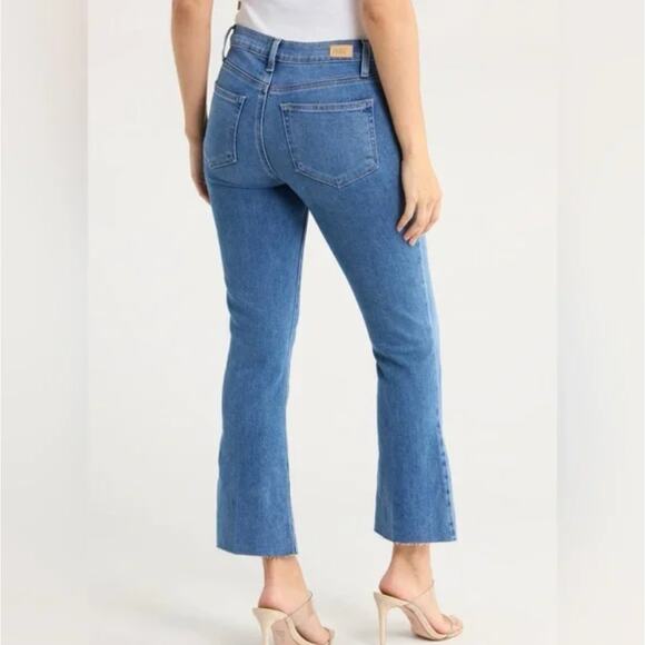 PAIGE Rory Crop Flare Jeans in Signa Light Wash Raw Hem Stretch Denim Size 27 - Picture 1 of 11